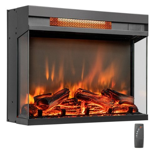 Costway - 23" 3-Sided Electric Fireplace Insert Heater 1500W with Thermostat & Remote Control - Black-Front_Standard 