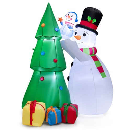 Costway - 6 FT Tall Inflatable Snowman and Tree Set Christmas Decoration w/ LED Lights - Multicolor-Front_Standard 