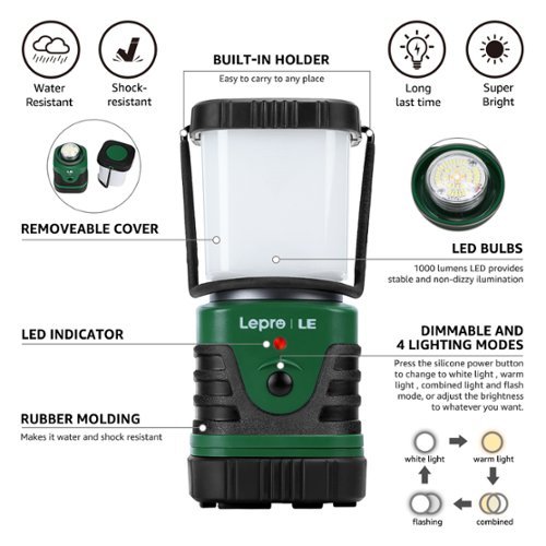 Lepro LED Rechargeable Camping Lantern, 1000LM 4400mAh Green