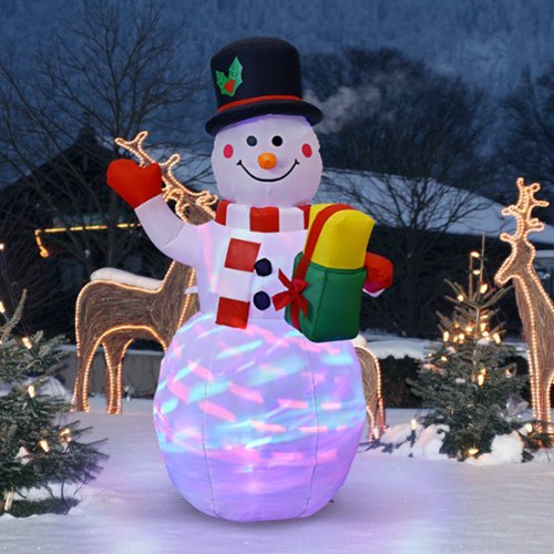 Costway 5 FT Tall Snowman Inflatable Blow up Inflatable w/Built-in Colorful LED Lights - Multicolor