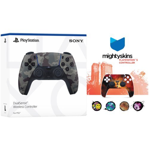Sony - PlayStation 5 DualSense Wireless Controller with MightySkins Custom Decal Skin Voucher - Gray Camo-Front_Standard 