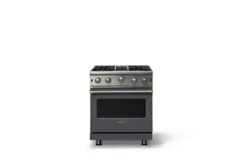 Front. Viking - 30"W. 4.0 Cu. Ft. Freestanding Self-Clean Open Burner Gas Convection Range - Cast Black w. Brushed Brass Trim - Cast Black.