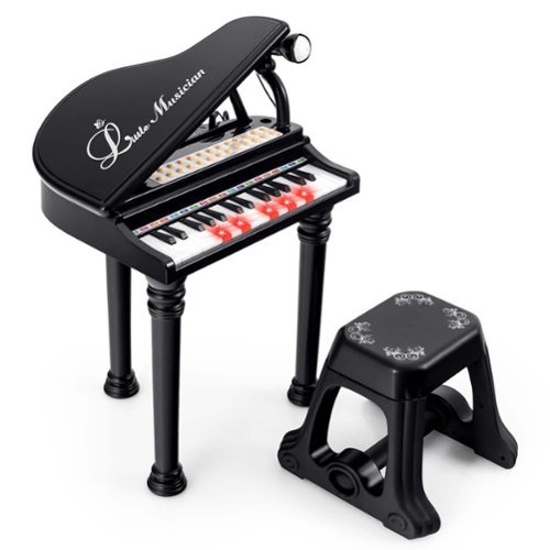 Costway - 31 Keys Kids Piano Keyboard Toy Toddler Musical Instrument with Stool & Microphone - Black-Front_Standard 