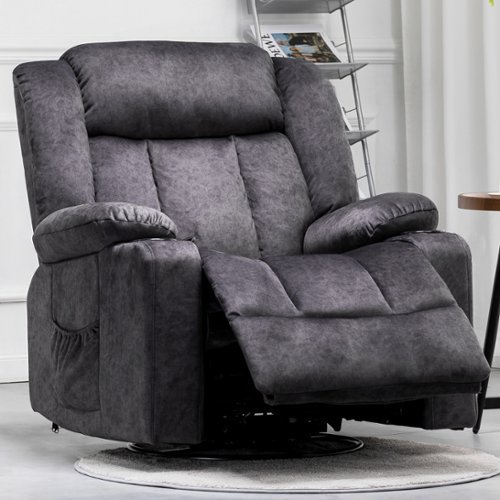 CloudRest Pro - Recliner Chair with Cup Holders 362° Swivel Rocker Glider Recliners - Gray-Front_Standard 
