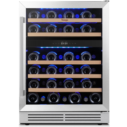 Yeego - 24inch Wine Refrigerators Cooler - Dual-zone 47-Bottle 40-65°F Glass Door, Built in, for Home Bar Office(5.12 Cu.ft) - Stainless Steel-Front_Standard 