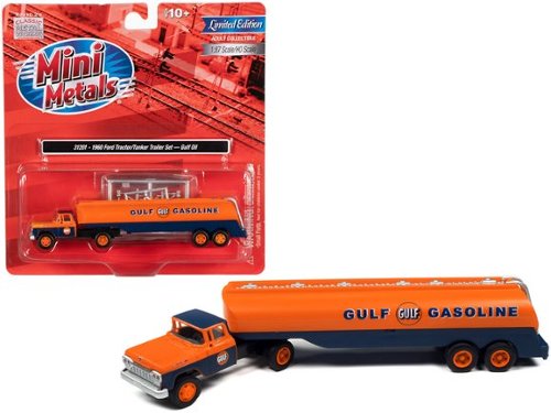  1960 Ford Tanker Truck "Gulf Oil" 1/87 (HO) Scale Model by Classic Metal Works - Orange and Blue