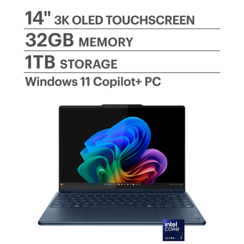  Lenovo - Yoga 9i 2-in-1 Aura Edition - Copilot+ PC - 14&quot; 3K 120Hz OLED Touchscreen Laptop - Intel Core Ultra 7 258V - 32GB - 1TB - Cosmic Blue