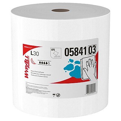 WypAll - GeneralClean L30 Fabric Cleaning Wipers, 13.3" x 12.4", 875 Sheets/Roll, 875 Wipers/Box (5841) - White