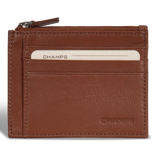 Champs - Onyx Collection Leather Zip Card Case - Brown-Front_Standard 