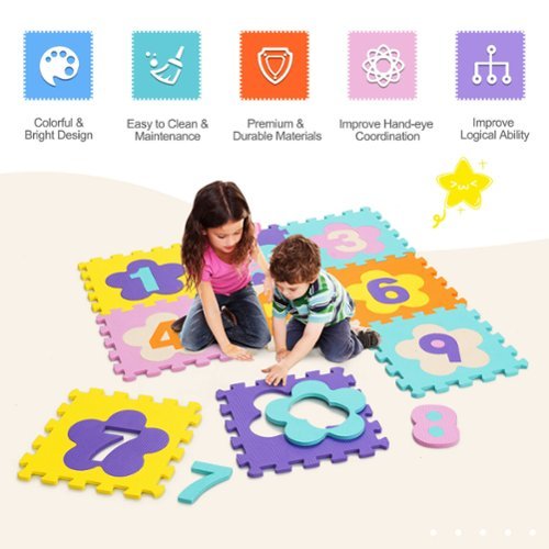 Costway 75 Pieces Baby Foam Interlocking Play Mat w/ Fence w/Detachable Numbers - Multi-Color BUY IN EUROPE