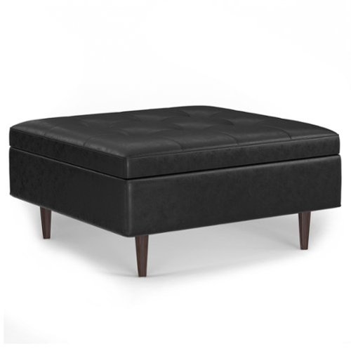 Simpli Home - Shay Mid Century Large Square Coffee Table Storage Ottoman - Distressed Black