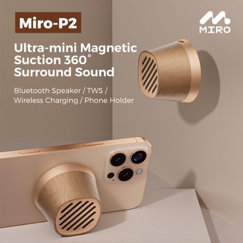 Miro - P2 Magnetic Wireless Charging Bluetooth Speaker 15W Fast Charging TWS Stereo Sound Effect Phone Holder - Gold-Front_Standard 