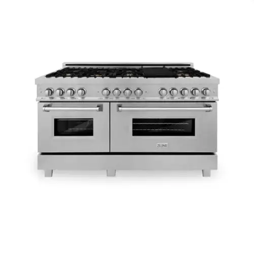 Front. ZLINE - ZLINE 60 in. Legacy Dual Fuel Range with 8 Brass Burners (RAS-SN-BR-60) - Satin Stainless Steel.