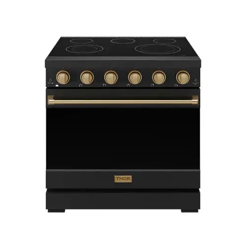 Front. Thor Kitchen - Gordon Ramsay Series by Thor Kitchen 6.0 Cu. Ft Freestanding Electric Range with Bronze Hardware - Black.
