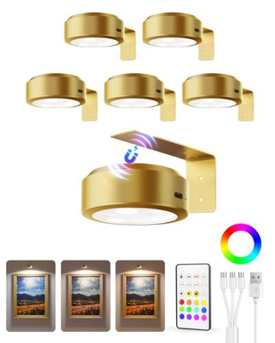 EZVALO - 6 Pack LED Picture Light Wireless Smart Recessed Lighting Wall Decor Light Painting Light with 3 Color Temps - Gold-Front_Standard 
