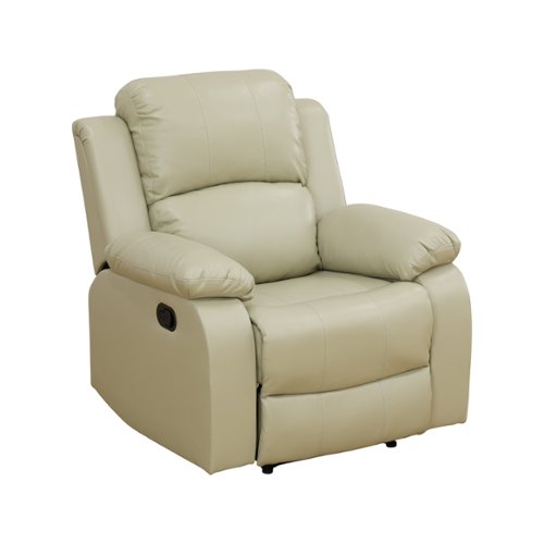 Bestier - Contemporary Leather Manual Recliner with Overstuffed Arm and Back - 35" - Beige