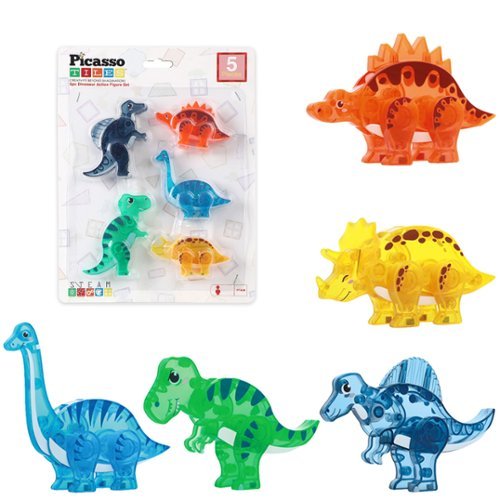 PicassoTiles - PICASSO-TILES Magnetic Tiles for Kids, Dinosaur Theme Construction STEM Building Blocks Educational Toy, 5PCS - Multicolor-Front_Standard 