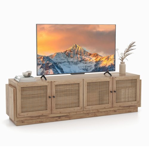 Ecooso - Farmhouse TV Stand for TVs up to 75 Inch with Dual Storage Cabinets - Oak-Front_Standard 