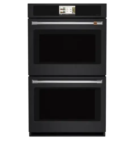 Front. Café - 30" Smart Built-In Double Electric Convection Wall Oven with Air Fry and Precision Cooking Modes - Matte Black.