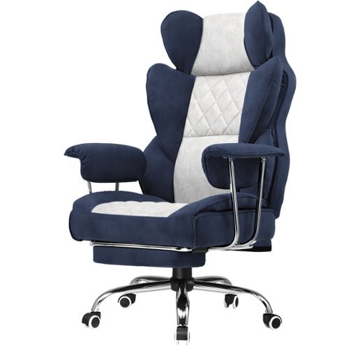 GTPlayer - 400lbs Heavy Duty Gaming Chair Fabric Comfortable Ergonomic Computer Chair with Soft Armrests - Dark Blue & White-Front_Standard 