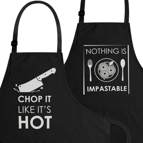  Zulay Kitchen - 2-Pack Funny Aprons for Men &amp; Women - Kitchen Aprons with Adjustable Neck Strap &amp; 2 Large Pockets - Pasta &amp; Clever