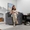 Bestier - 28" Linen 360° Swivel Accent Chair with Tufted Cushion Round Swivel Barrel Chair with Zipper Back - Dark Gray-Front_Standard 