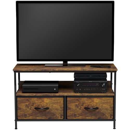 Sorbus - TV Stand with 2 Drawers – Fits Most Flat-Screen TVs – Modern Media Console with Gaming Console Storage - Brown - Rustic Wood-Front_Standard 