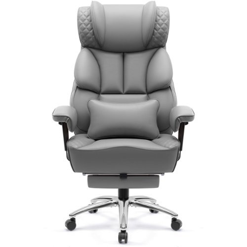 Brick Attic - Big and Tall Ergonomic Office Chair, Wide Executive Leather Reclining Gaming Chair with Footrest - Gray-Front_Standard 