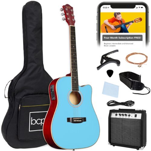Best Choice Products - Beginner Acoustic Electric Guitar Starter Set 41in w/ Wood Cutaway Design, Gig Bag - Sky Blue-Front_Standard 