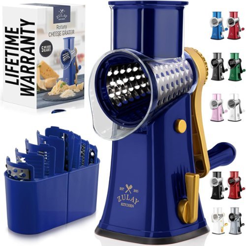 Zulay Kitchen - Rotary Cheese Grater 5 Blade Cheese Shredder with Reinforced Suction & 5 Interchangeable Drums - Blue and Gold-Front_Standard 