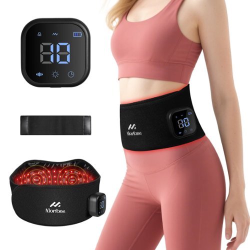 Morfone - 660nm & 850nm red light therapy belt, used for body heating, vibration massage, and relief of muscle pain - Black-Front_Standard 