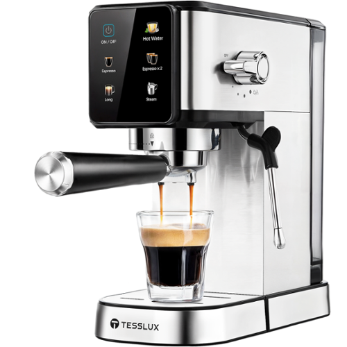tesslux - 20Bar Espresso Machine with Dual Boiler, LCD Touch Control & Milk Frother, Compact, Cappuccino, Latte - Silver-Front_Standard 