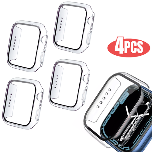 Qixxronics - 4x Case for Apple Watch Series 6/5/4SE1/SE2 (40mm), Built-in Tempered Glass Screen Protector - Clear-Front_Standard 