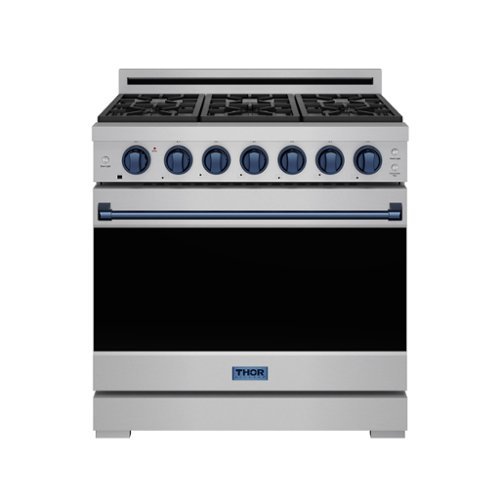 Gordon Ramsay Series by Thor Kitchen 6.0 Cu. Ft Freestanding Gas Range with Navy Blue Hardware - Stainless Steel