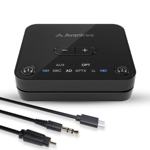 Avantree - Audikast 3 – Bluetooth 5.3 Transmitter for TV Audio via Optical & AUX Outputs - Black-Front_Standard 