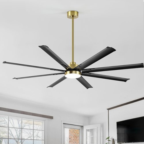 Breezary - 72-In Large Ceiling Fan with 8 Aluminum Blades, DC Motor, 6-Speed Remote with Timer, 2 Downrods, Light/No Light Option - Gold and Black (With Light)-Front_Standard 