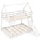 Costway - Twin Over Queen Bunk Bed House Shaped Bed Frame with Climbing Nets and Ramp - White-Front_Standard