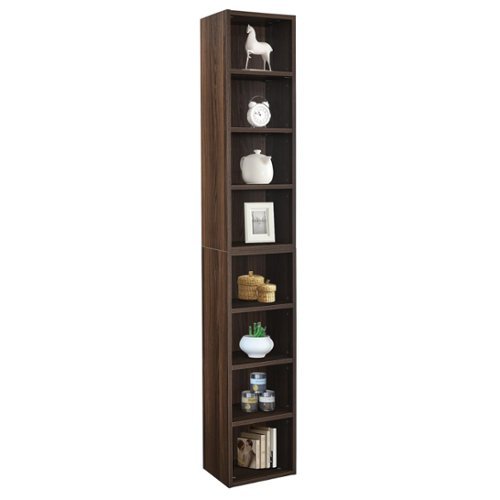 Ecooso - 8-Tier Media Tower Rack, CD Slim Storage Cabinet with Adjustable Shelves, Multi-functional double-decker bookcase - Walnut-Front_Standard 
