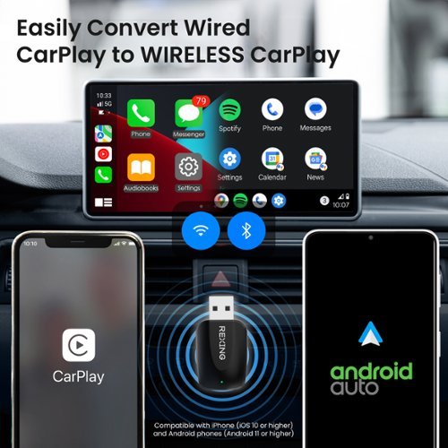 Rexing CPW-42 Wireless CarPlay & Android Auto Adapter for iPhone (iOS 10+) and Android (Android 11+) - Black GLOBAL SHIPPING