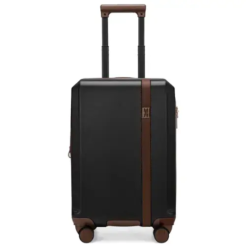 Front. Elle - ELLE Luxe Journey Expandable Retro Spinner Carry-on Suitcase | Black - Black.