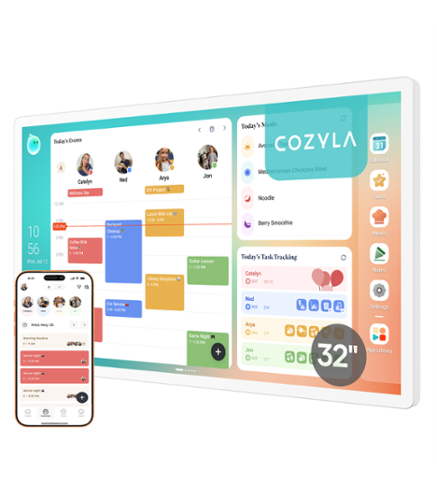 Cozyla - Digital Calendar+2: 32'' Wall Planner Touch Screen Chore Chart Smart Calendar for Family Schedules Support App Store - White-Front_Standard 