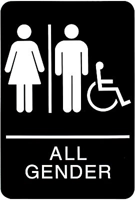 Headline - Sign, ADA Restroom Sign, ALL GENDER Handicap Accessible, 6" x 9", Black / White - Black/White