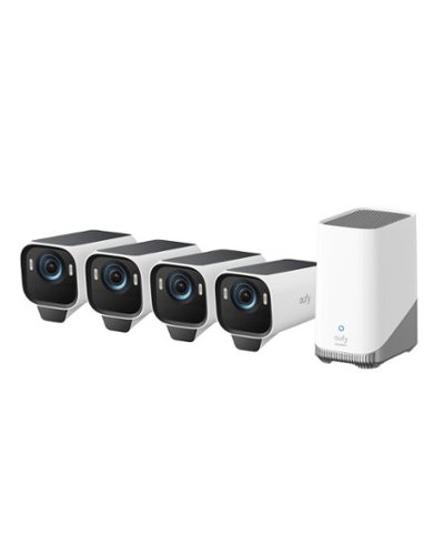 eufy - eufyCam S3 Pro 4‑Cam Kit, 4K Solar Wireless Outdoor, MaxColor Night Vision, Face AI, Expandable Local Storage, No Fees - Black+White-Front_Standard 