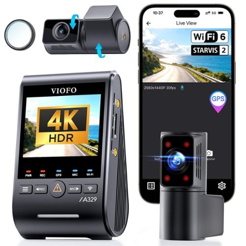 VIOFO - A329S 4K 3 Channel Dash Cam, 4K Front + 2K Cabin Fisheye (210°) + 2K Rear, Supports up to 4TB SSD Storage - Black-Front_Standard 