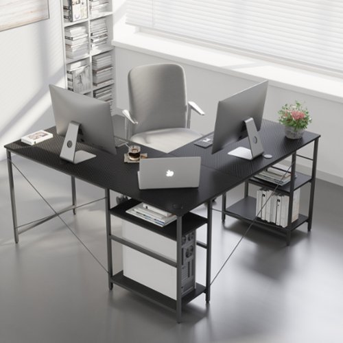 Bestier - 59inch L Shaped Desk with Shelves Home Office Gaming Computer Desk - Black-Front_Standard 