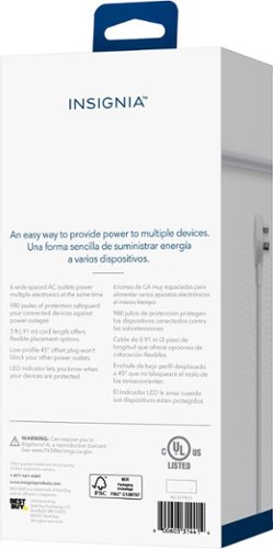 Insignia™ 6-Outlet 980 Joules Surge Protector Strip with 3 ft. Power Cord - White BUY IN EUROPE