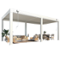 U-HOMY - 10'x20' Outdoor Louvered Pergola - Features Adjustable Aluminum Roof & Drop-Down Curtains - White-Front_Standard