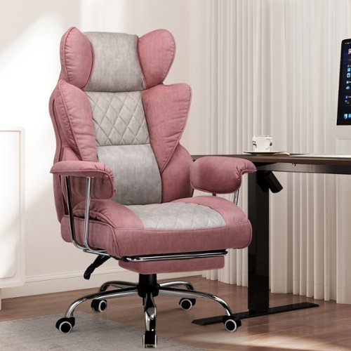 CloudRest Pro - 400lbs Heavy Duty Office Chair Fabric Wide Ergonomic Comfy Executive Chair - Pink-Front_Standard 