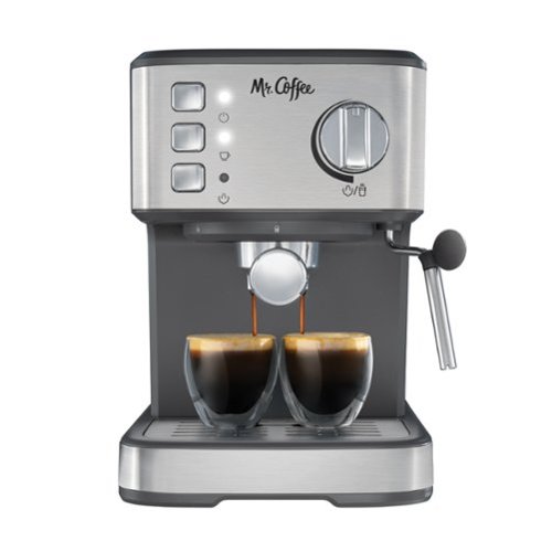 Mr. Coffee - Compact Espresso Maker, Espresso Machine With Steam Wand, 15-Bar Pump Automatic Espresso Machine - Stainless Steel-Front_Standard 