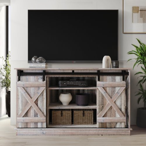 ChaletPosh - Vintage-Inspired TV Stand Console with Sliding Barn Doors - Natural Oak-Front_Standard 